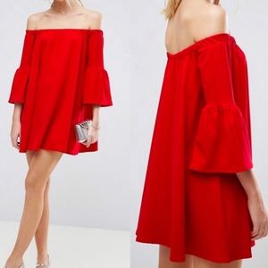 ASOS Off The Shoukder Red Swing Mini Dress size 6